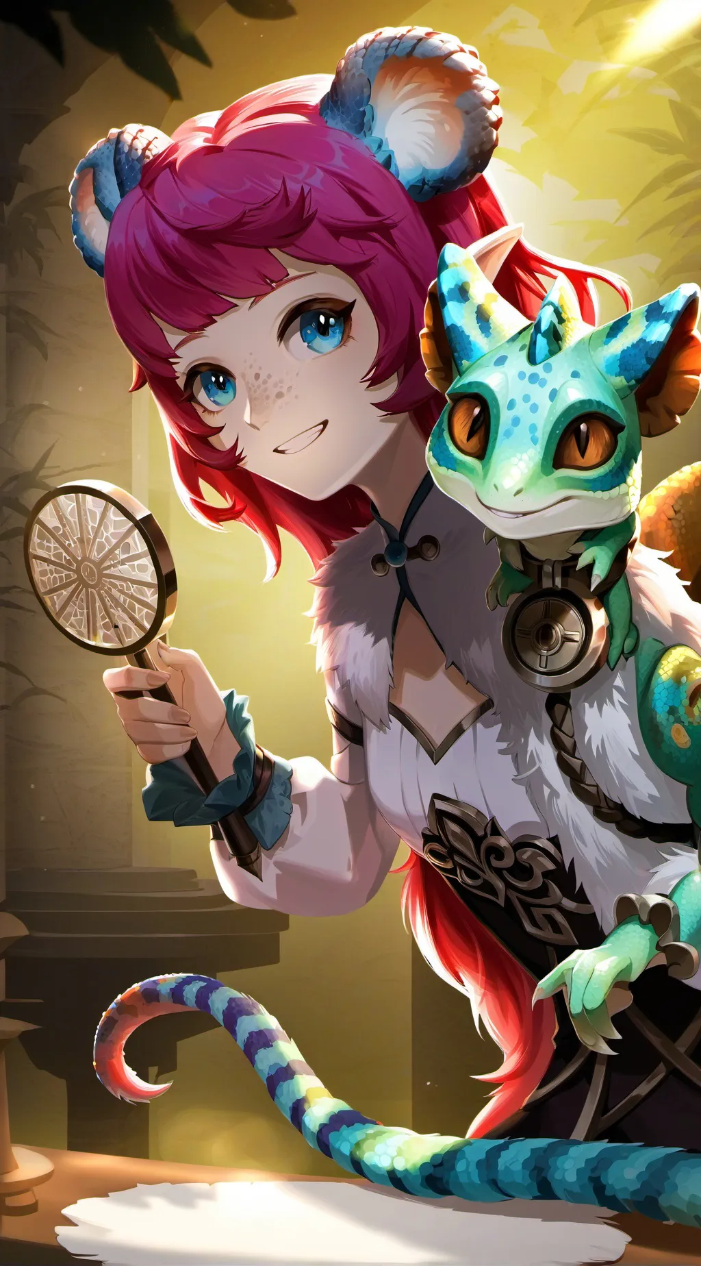 ai character: Mottled Chameleon Furry background