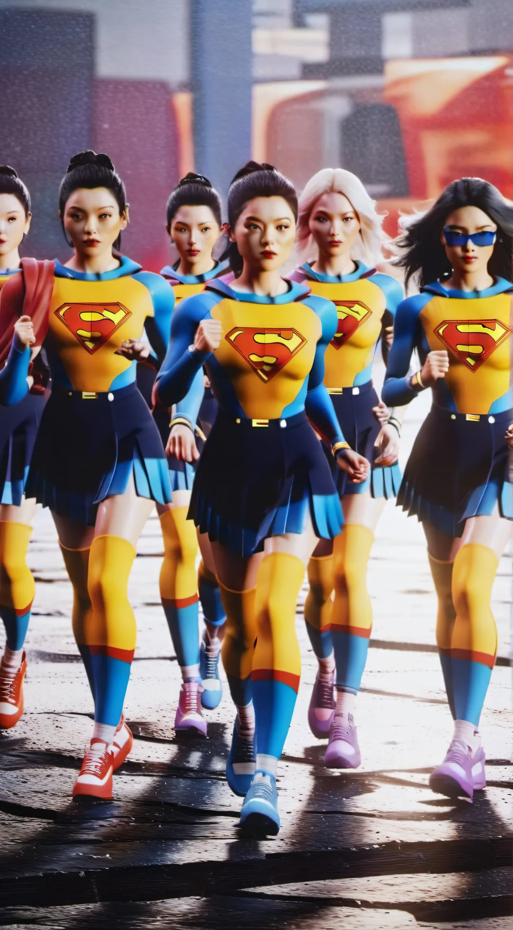ai character: rainbow superheros background