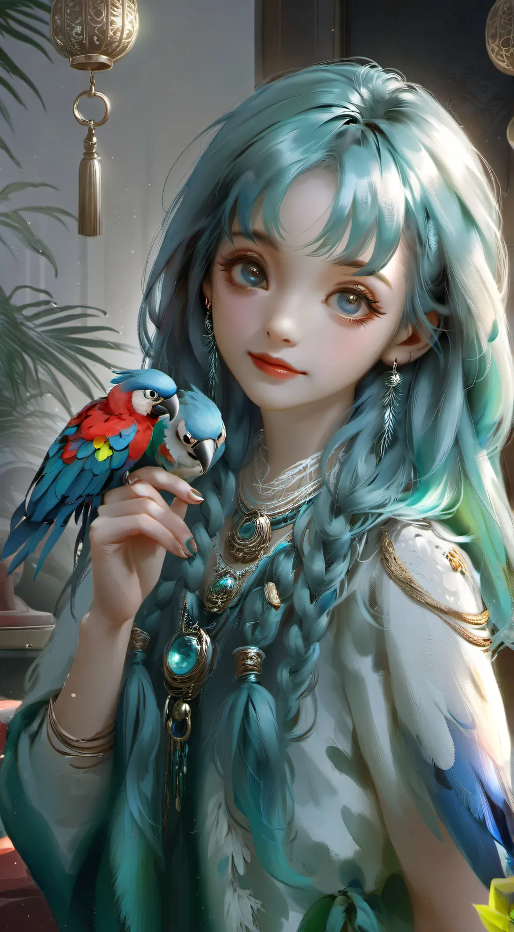 ai character: Rainbow Parrot Fur background