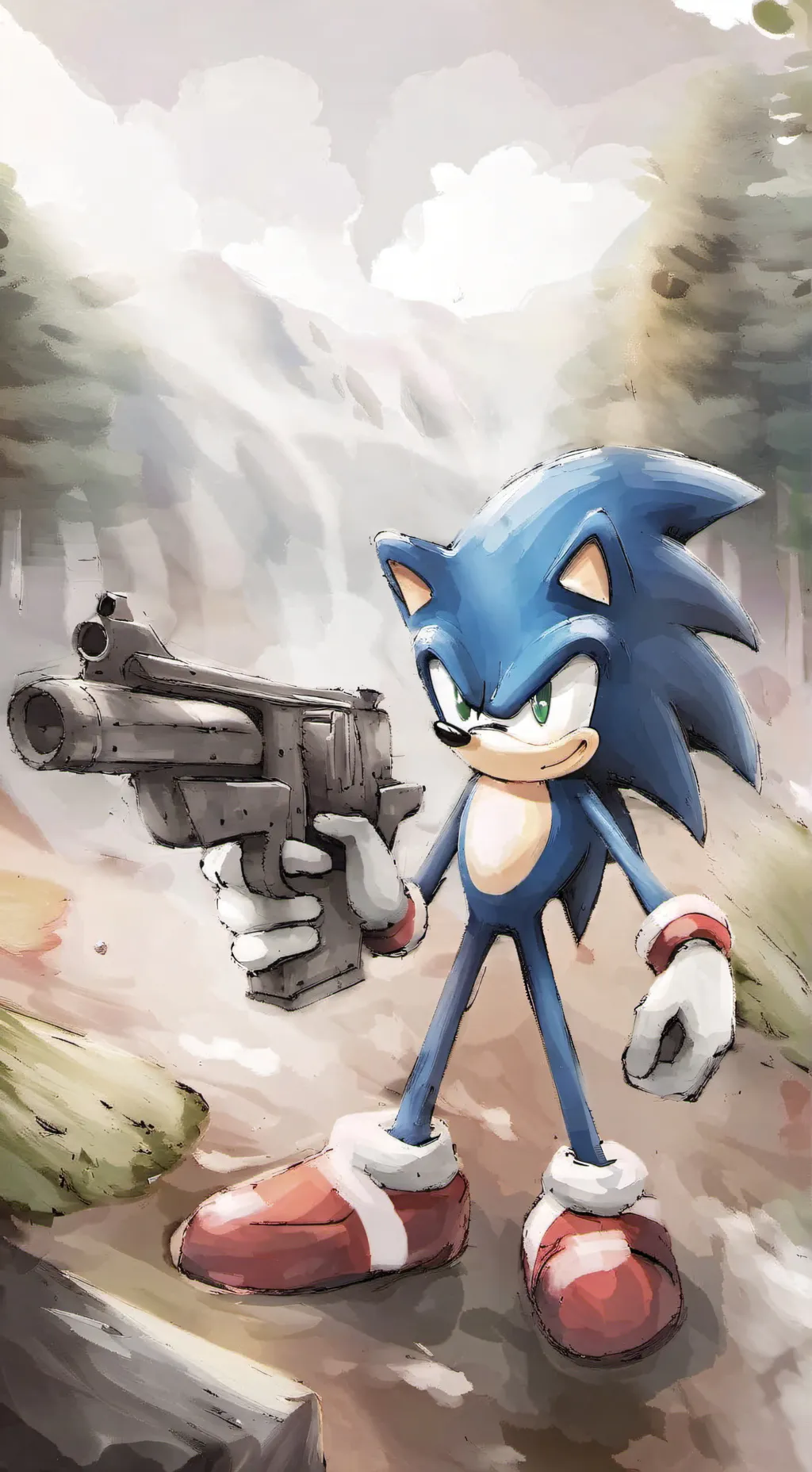 ai character: Sonic with a gun! background