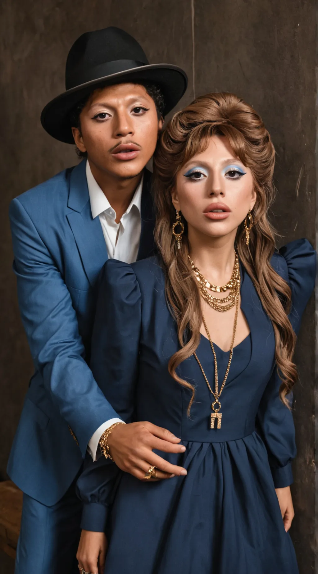 ai character: LadyGaga+BrunoMars background