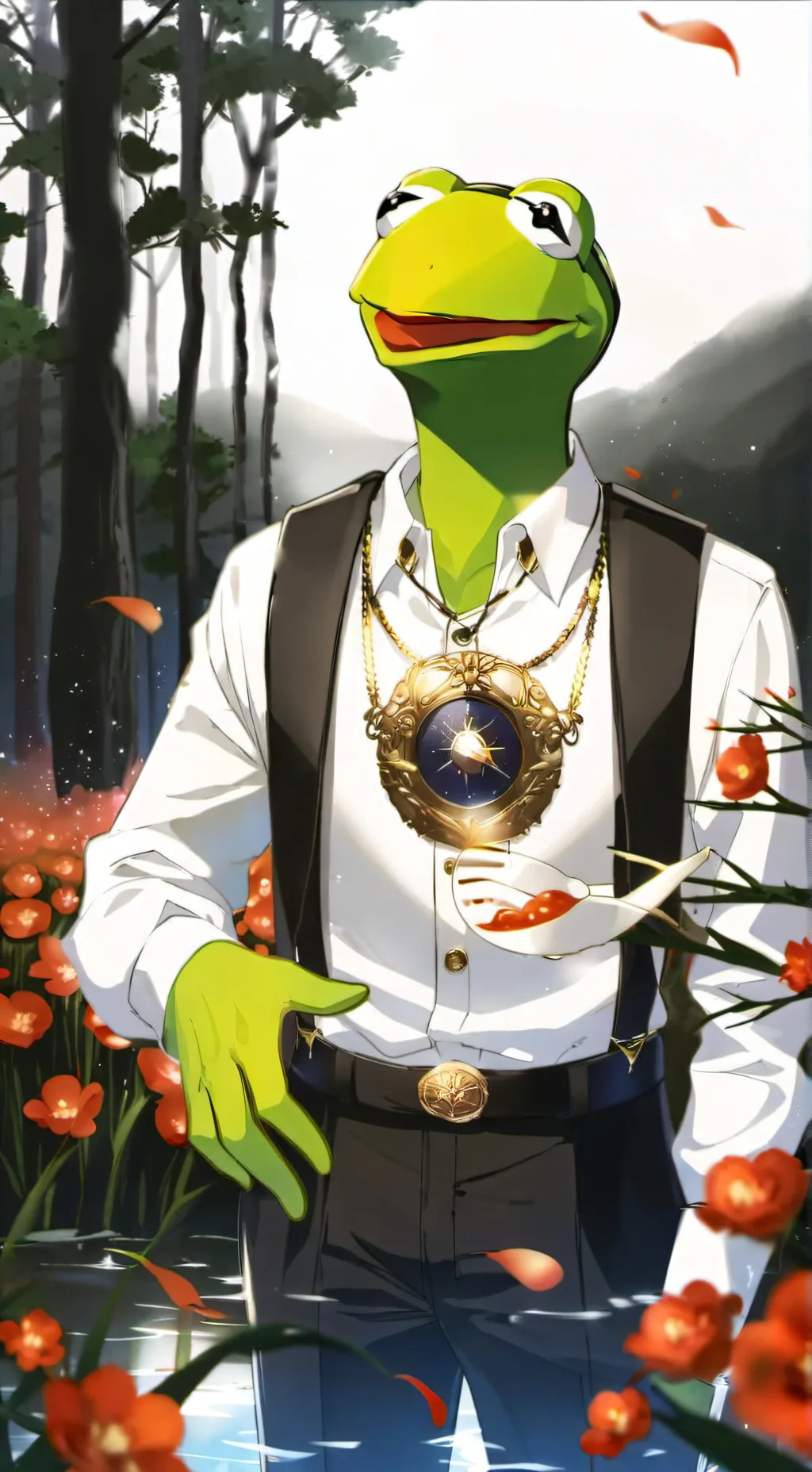 ai character: kermit the frog background