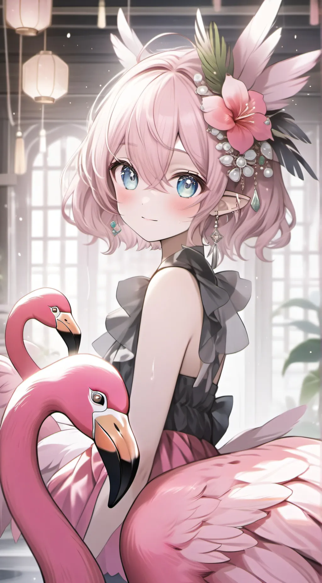 ai character: Flicker the Flamingo Furry background
