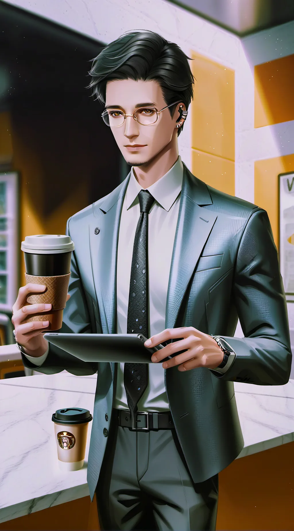 ai character: The High-Tech Cappuccino Connoisseur background