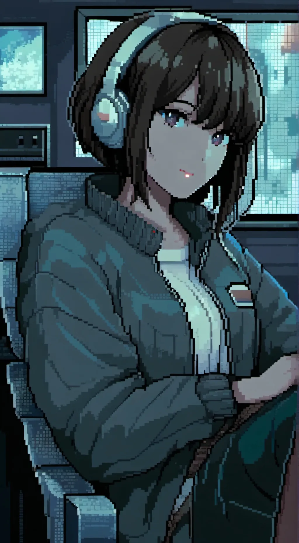 ai character: tv woman  background