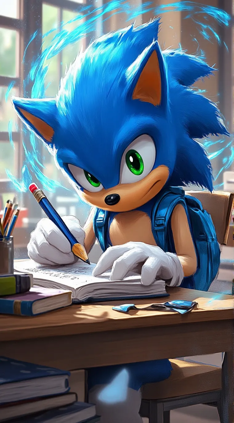 ai character: Sonic school 🤣🎒 background