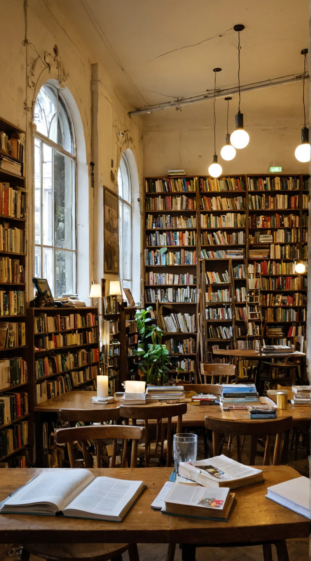 ai character: Bookshop Café background
