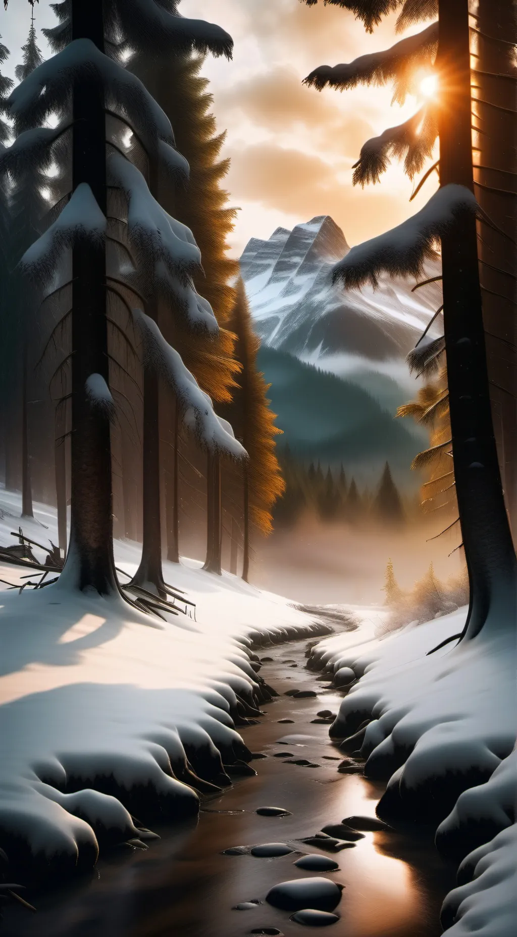ai character: winter forest background