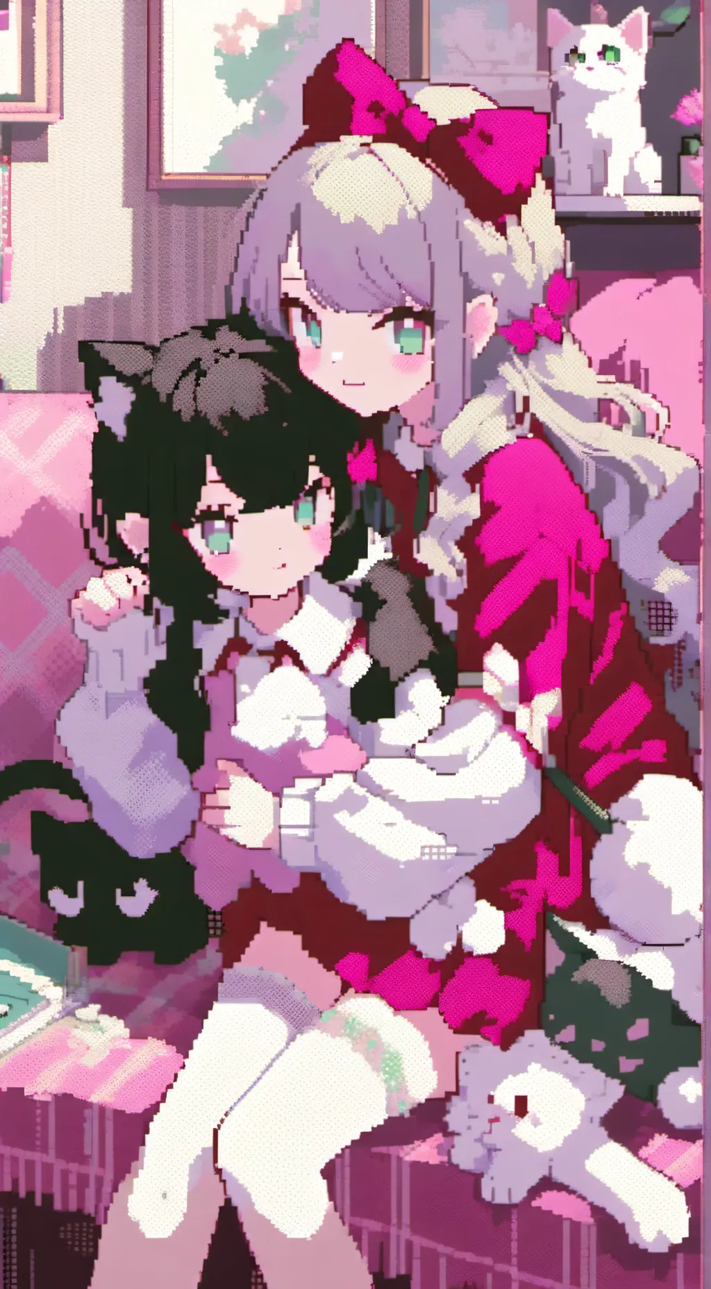 ai character: Two baby cat girls background