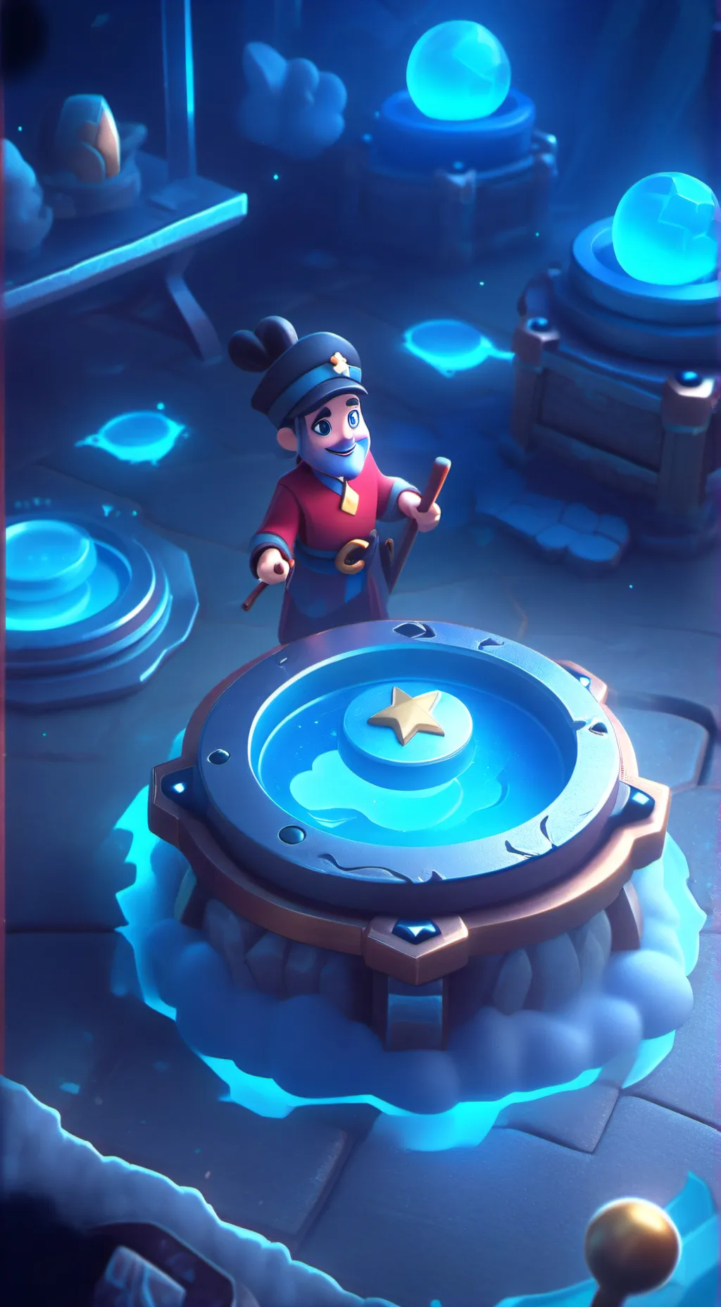 ai character: Red button background