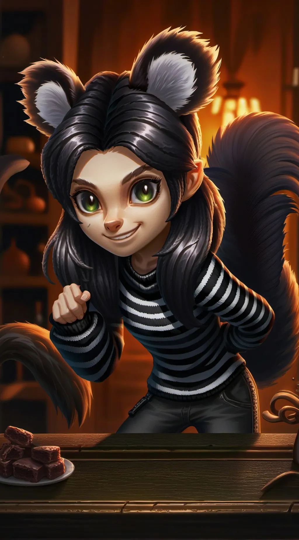 ai character: Striped Skunk Furry background