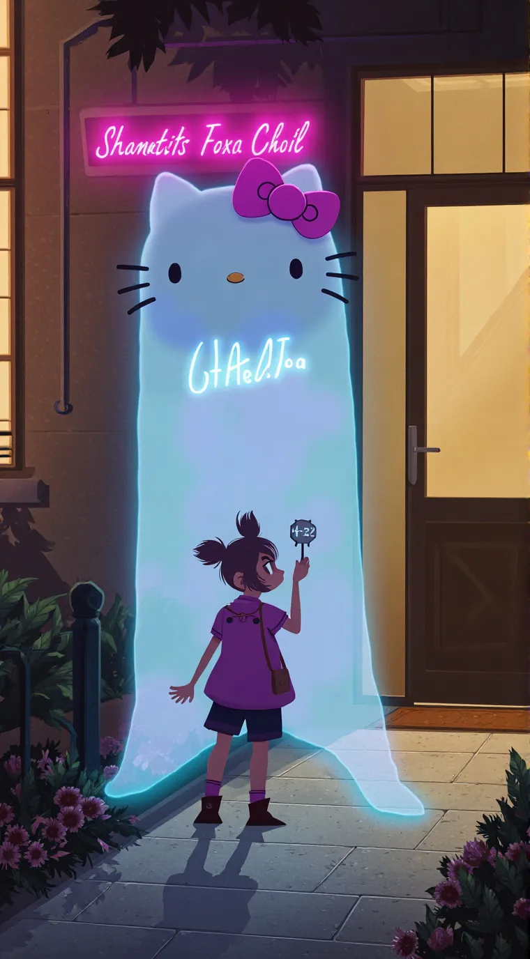 ai character: Hello kitty Ghost  background