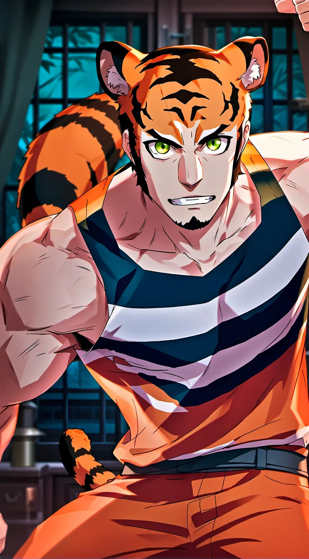 ai character: Striped Tiger Furry Spirit background