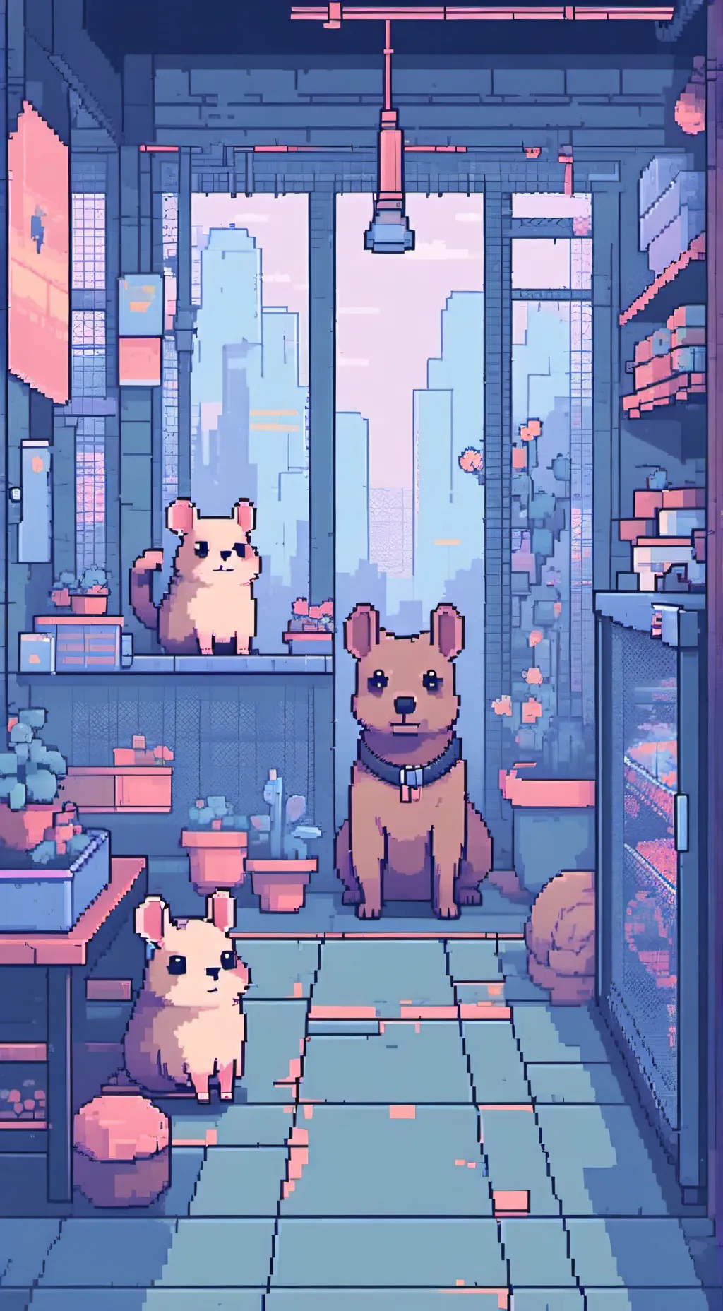 ai character: pet shop center background
