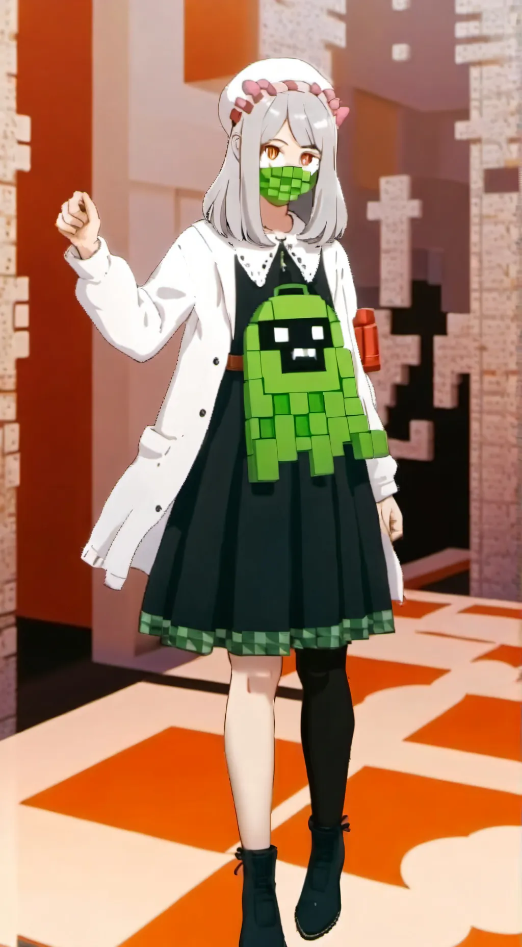 ai character: crepper  gril background