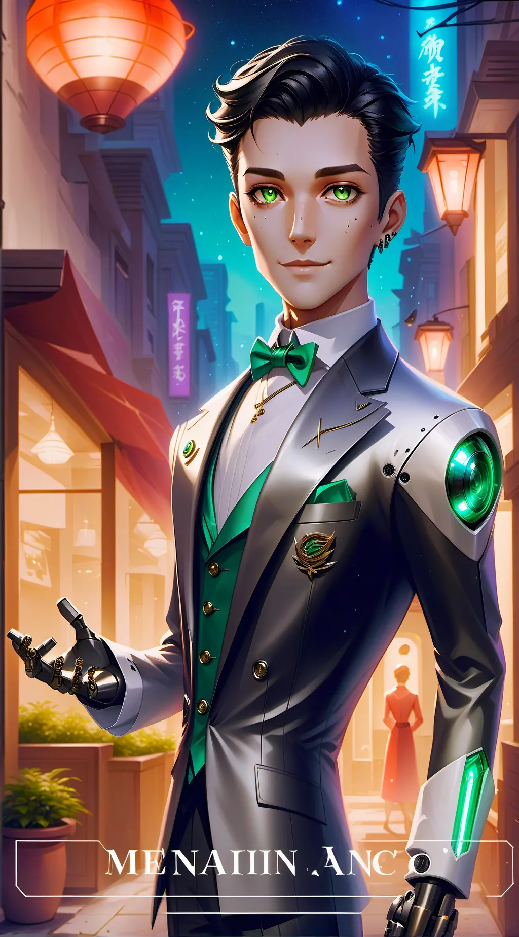 ai character: Emerald background