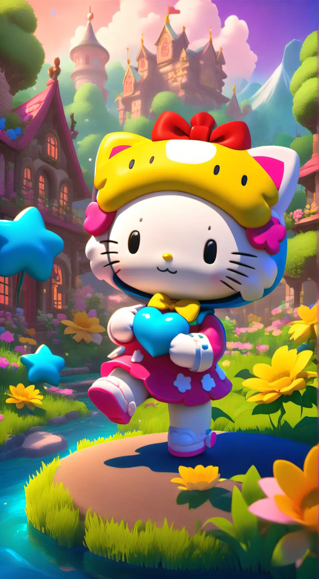 ai character: Hello Kitty  background