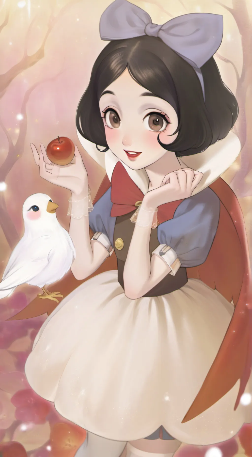 ai character: 🍄🍎~snow white~🍎🍄 background