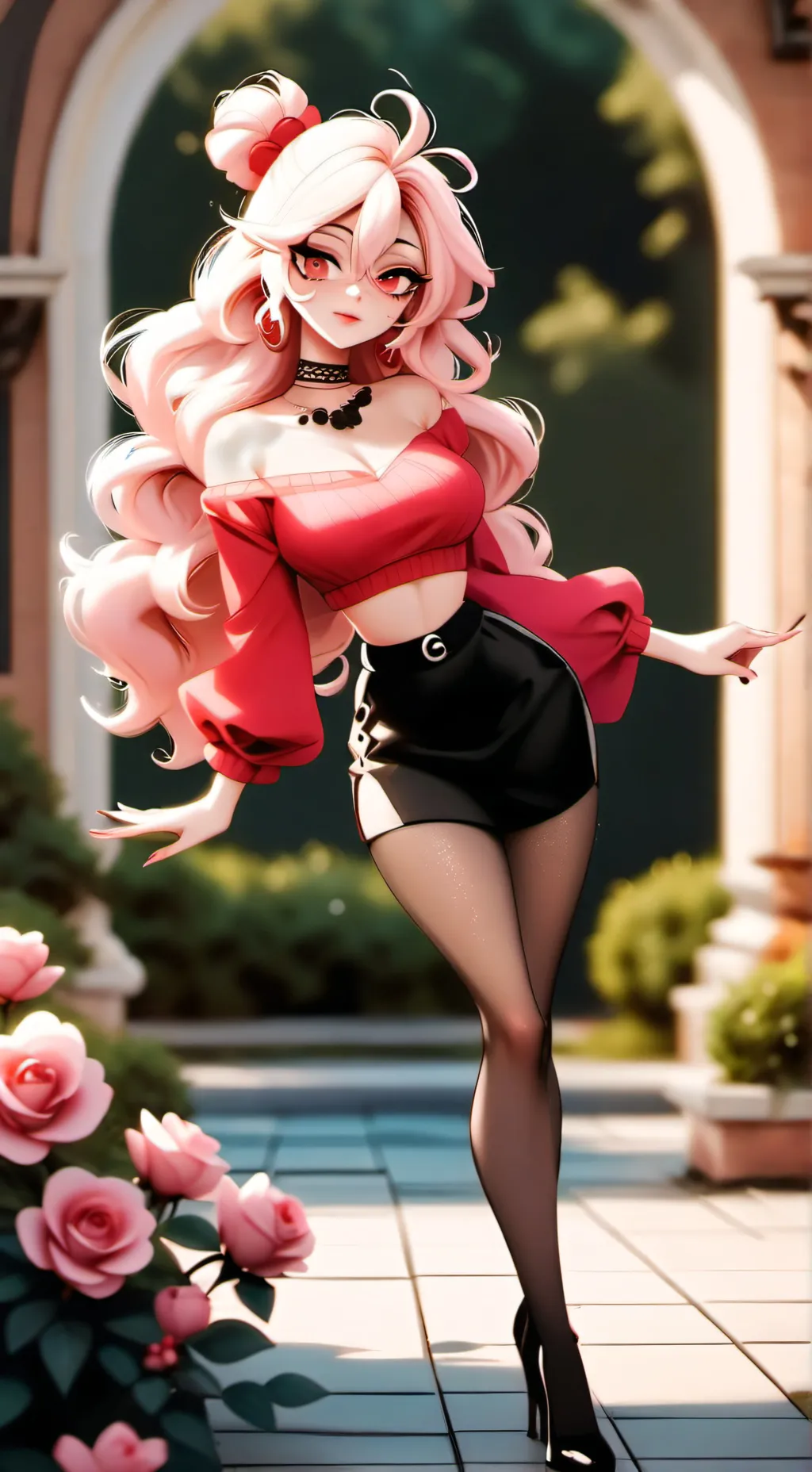 ai character: Daisy crimson background
