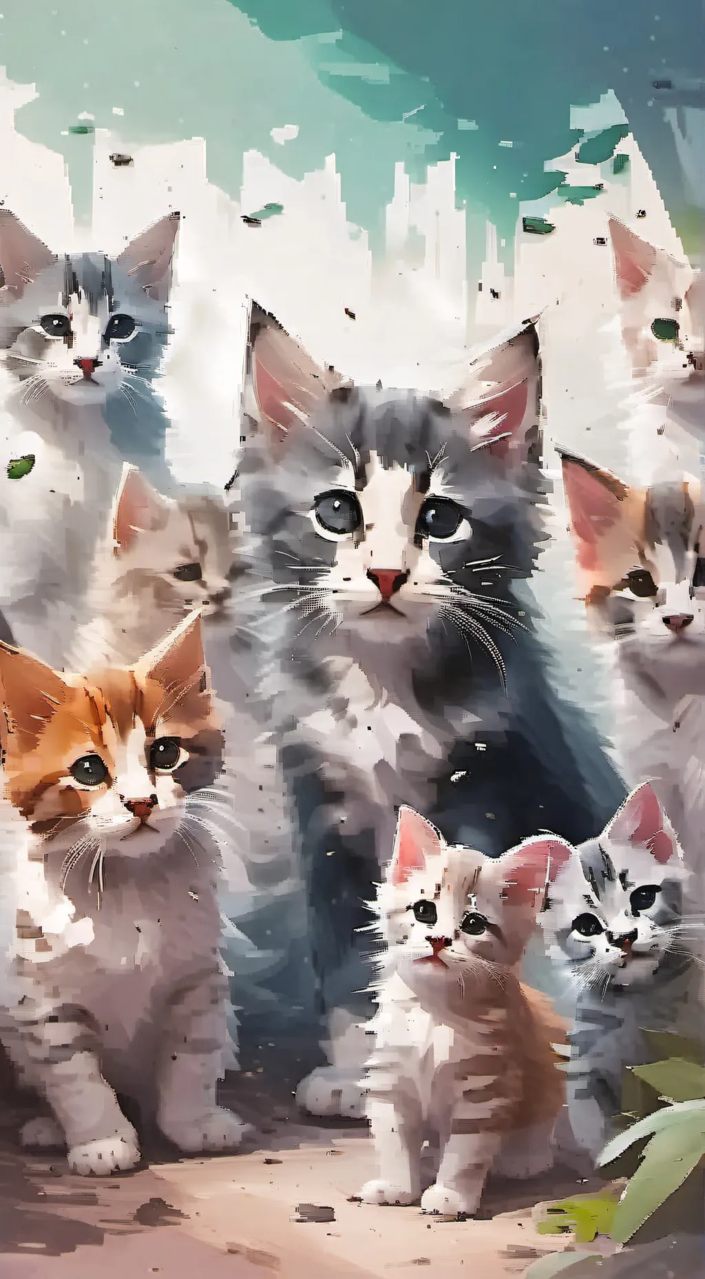 ai character: Cat and kittens background