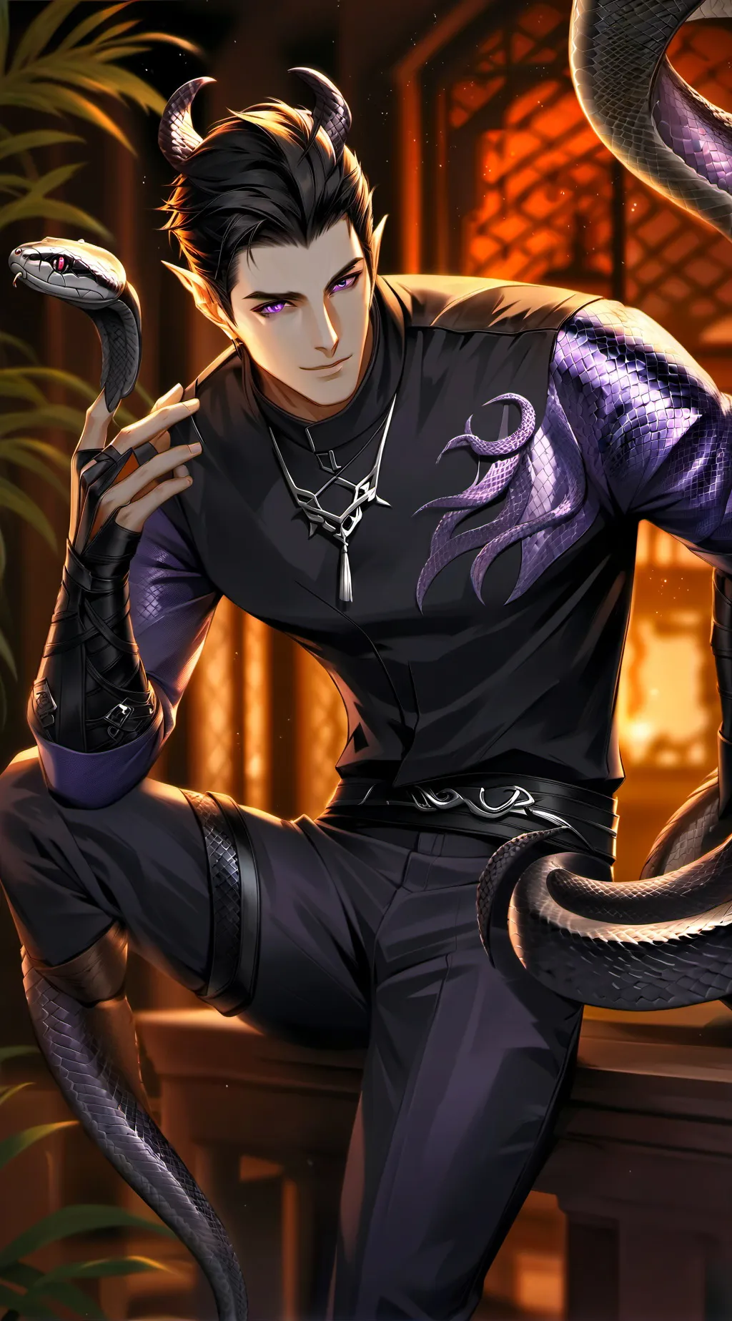 ai character: Pythonic Forest Spirit background