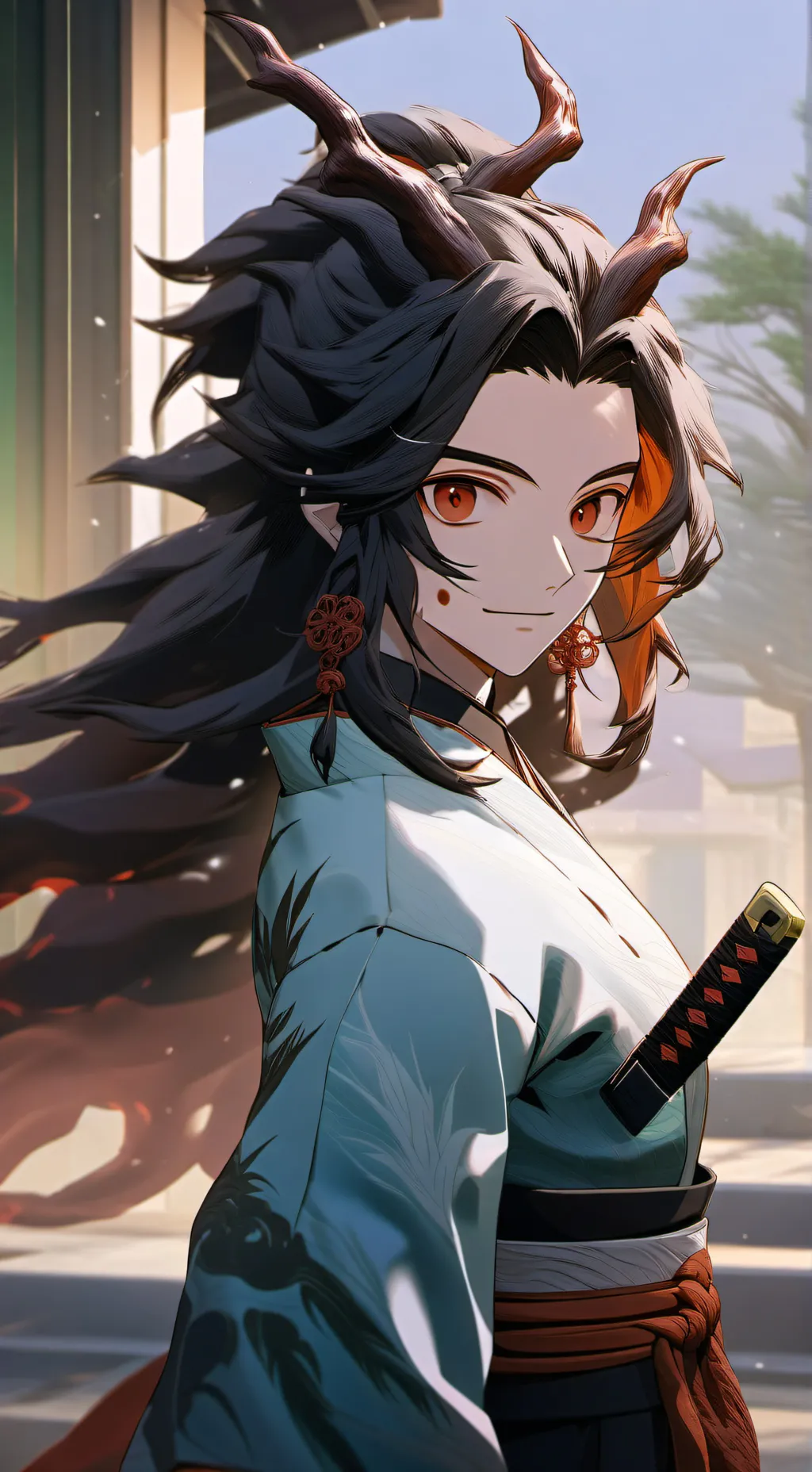 ai character: Demon Tanjiro  background