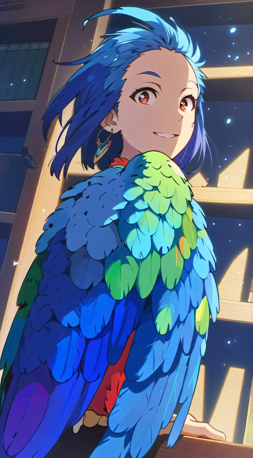 ai character: Rainbow Parrot Furry background