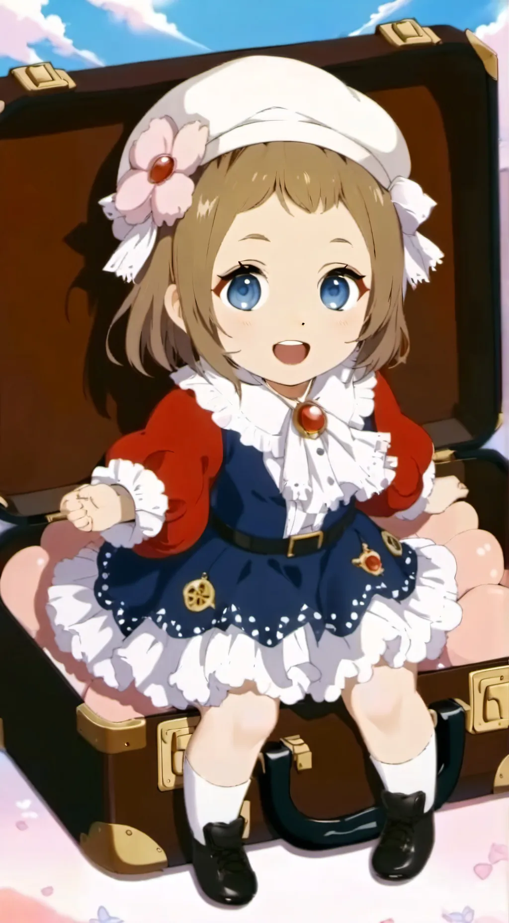 ai character: baby in suitcase  background