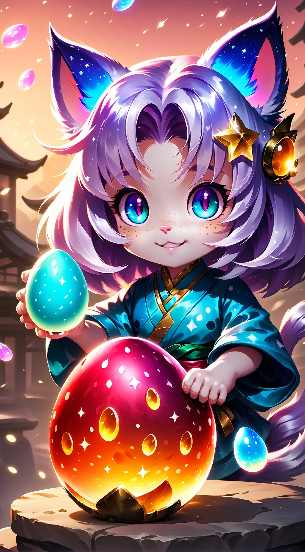 ai character: Spirit Cat of Speckled Egg background