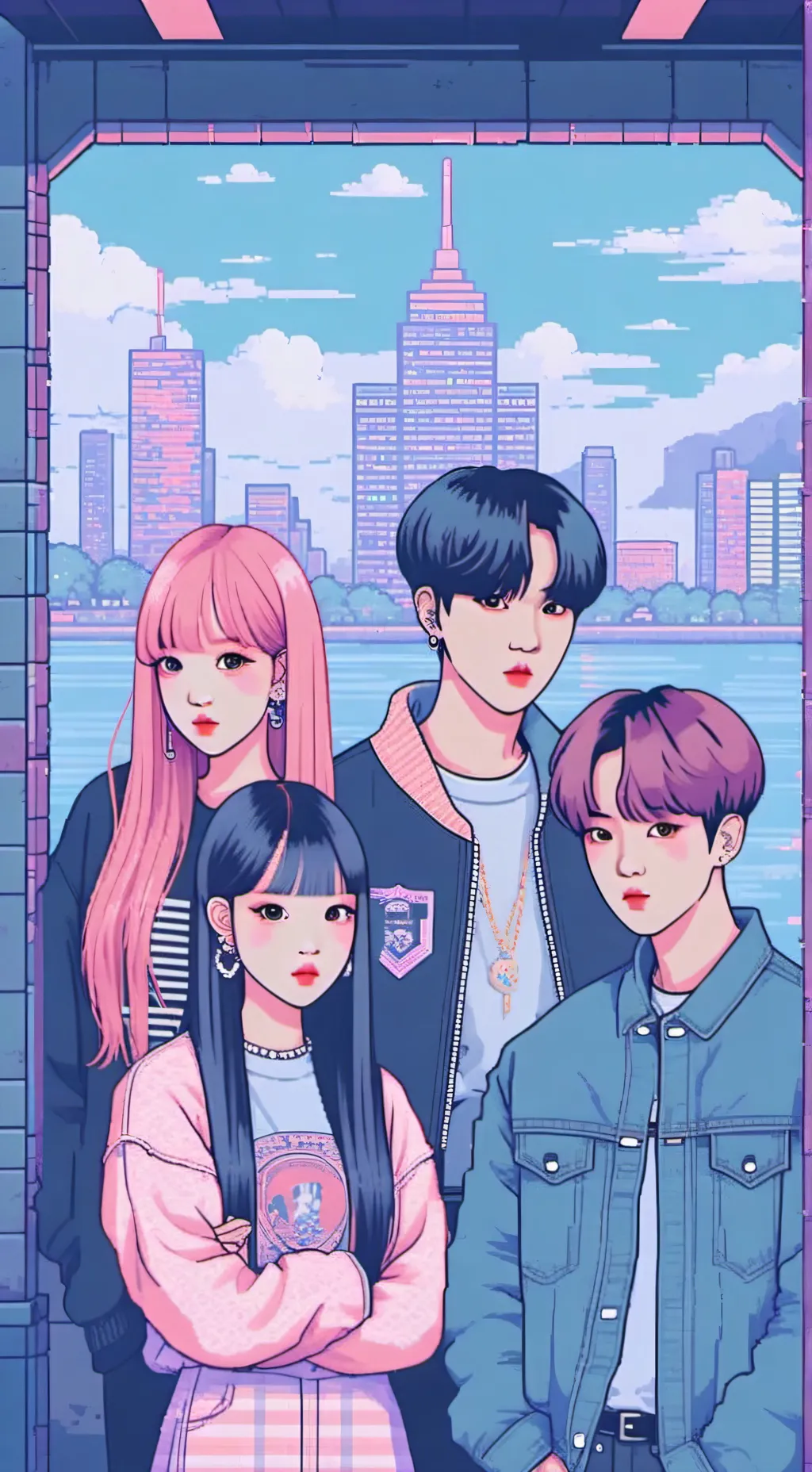 ai character: BLACKPINK VS BTS background