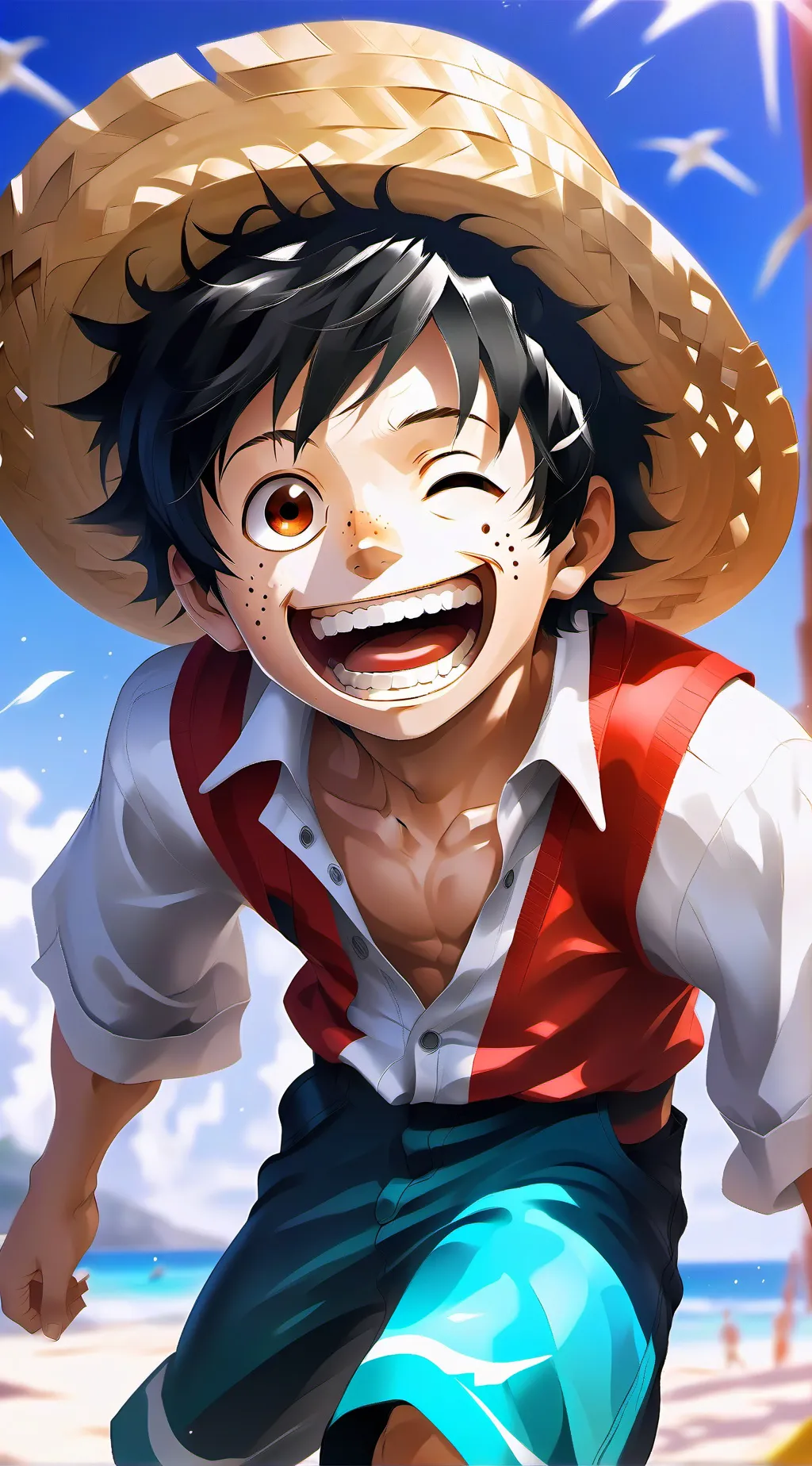 ai character: Luffy nami robin background
