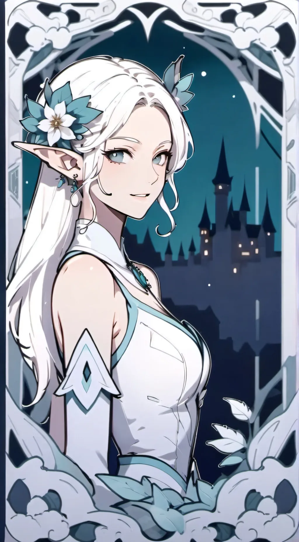 ai character: Amber elf queen background
