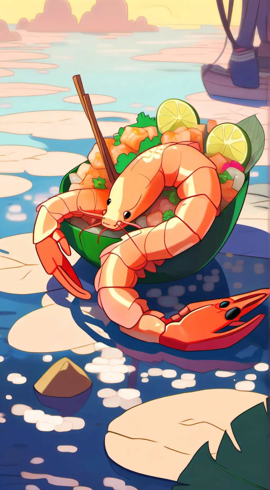 ai character: Shrimpo background