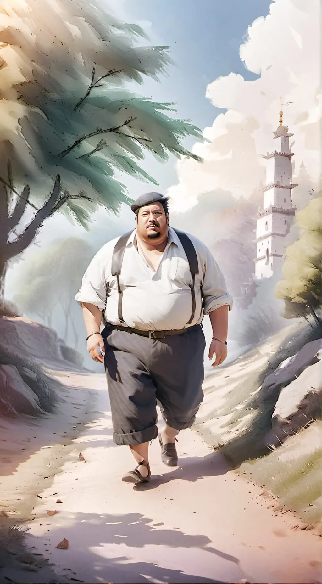 ai character: fat obese man  background