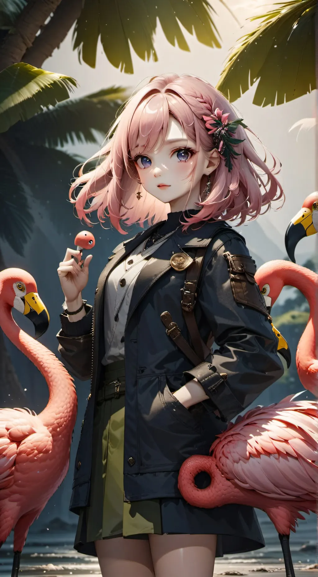 ai character: Flamingo Furry Spirit background