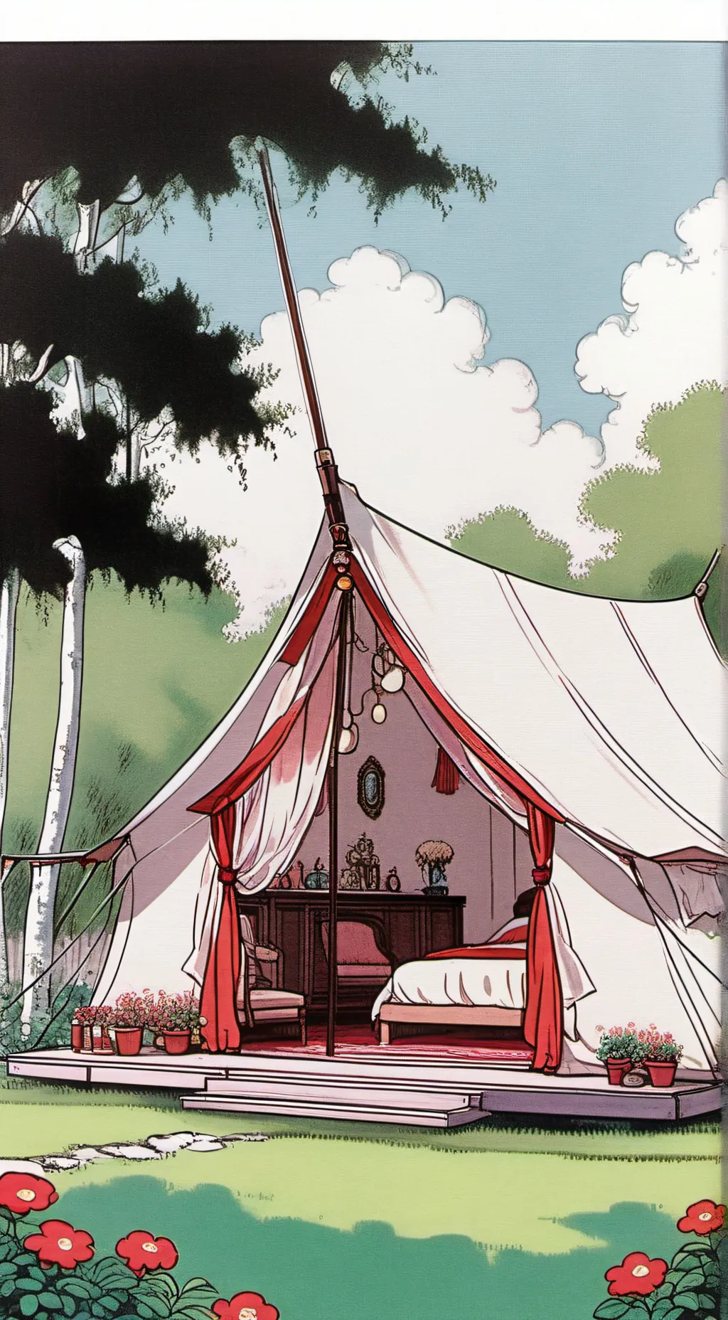 ai character: "Camping trip!" background