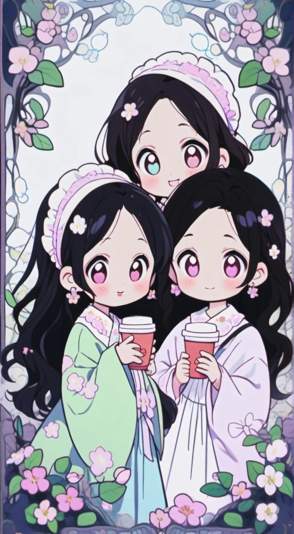ai character: Midi,Lani y Elin background