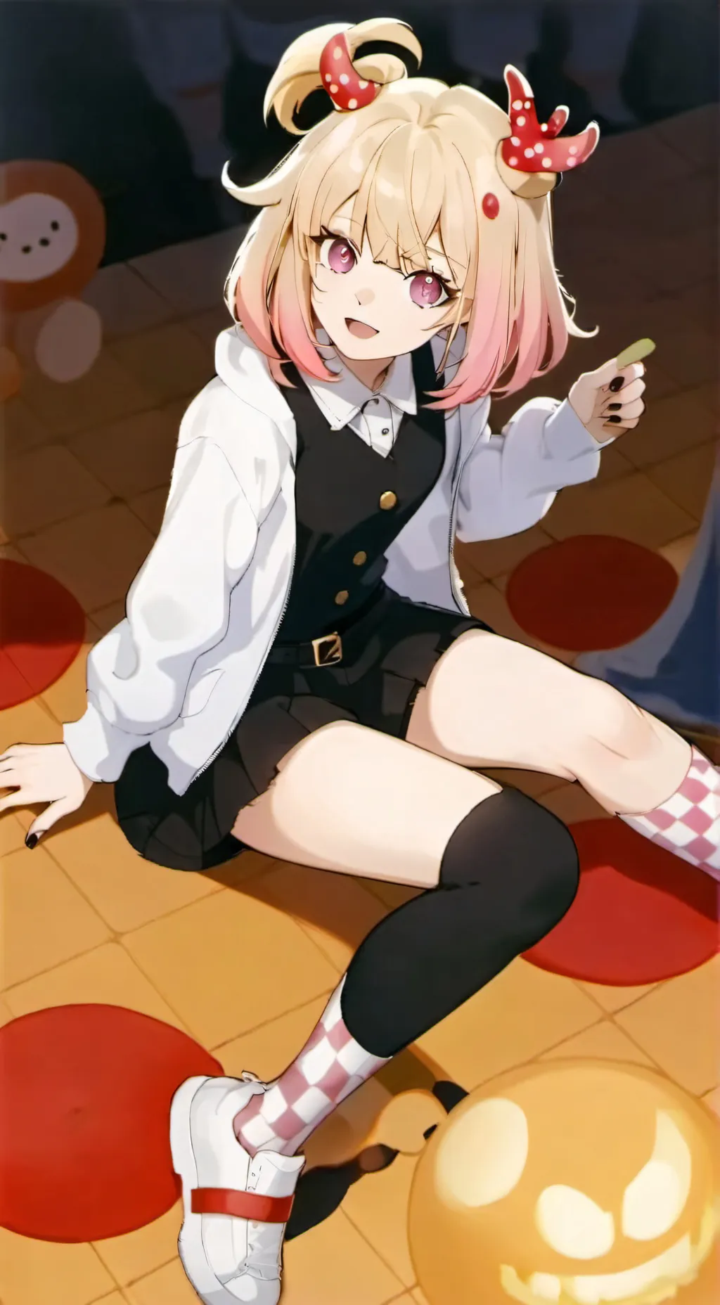 ai character: giant  sock girl background