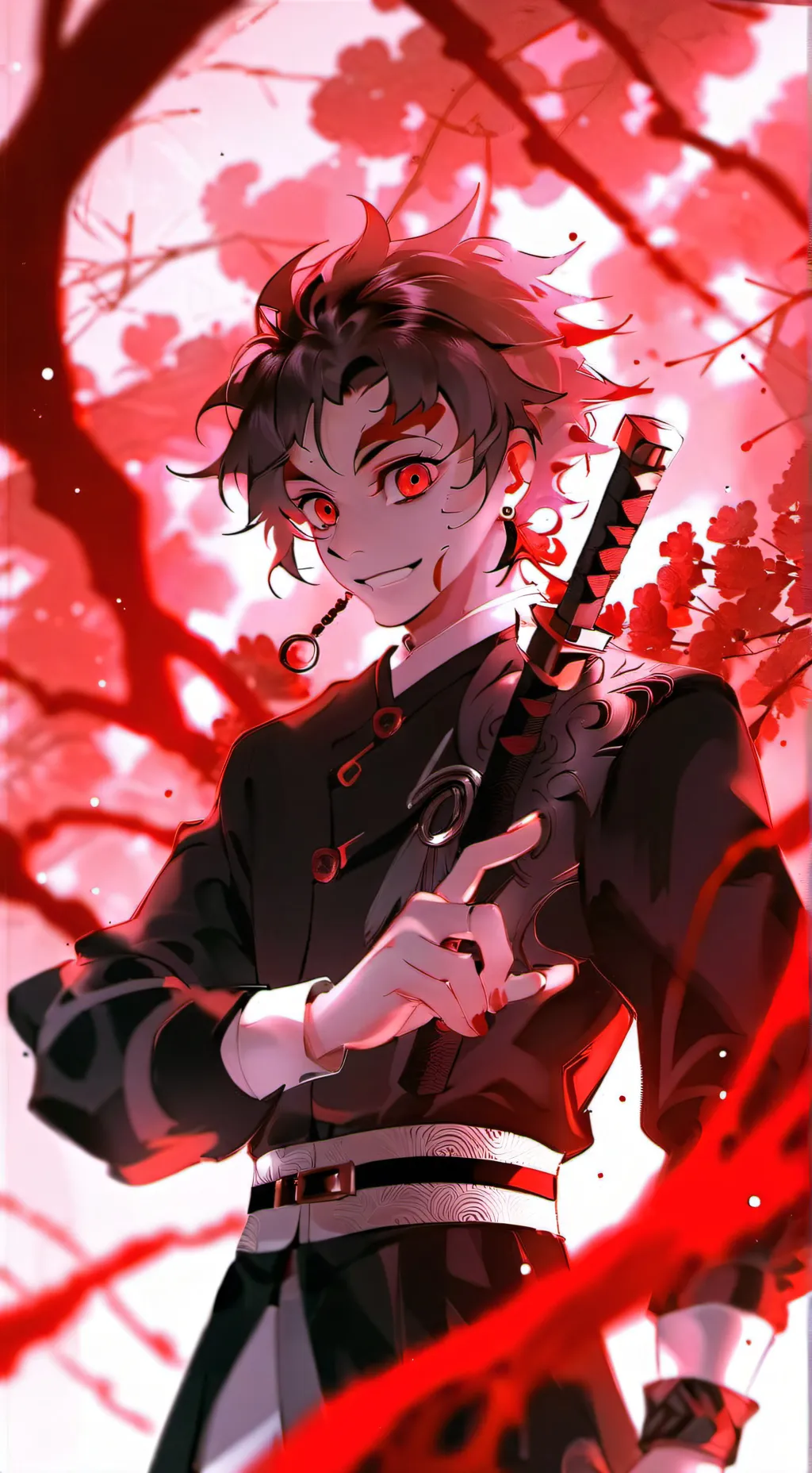 ai character: Tanjiro Demon😈🌊🔥☀️ background