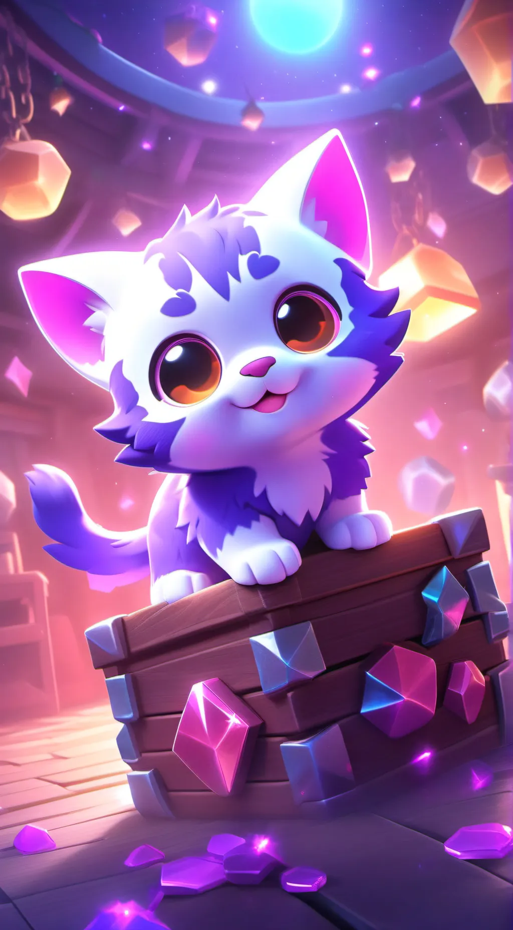 ai character: purple kitten  background