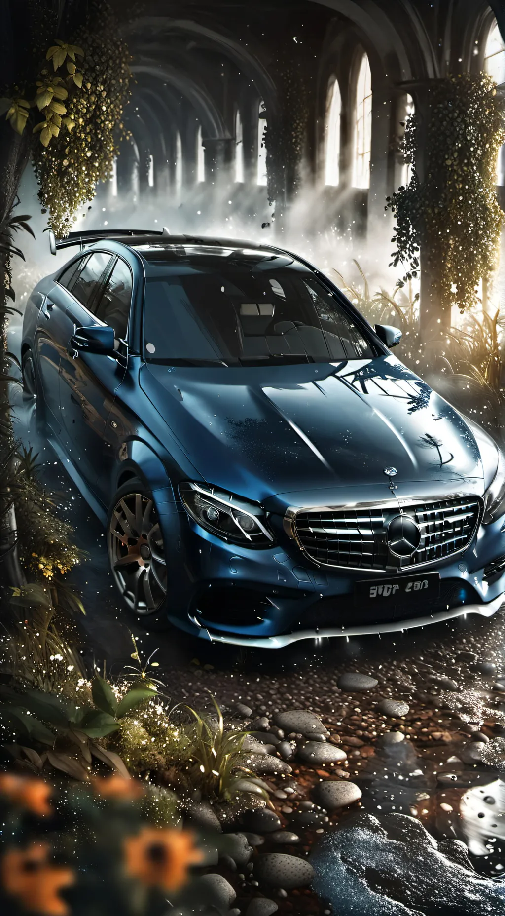 ai character: A blue car background