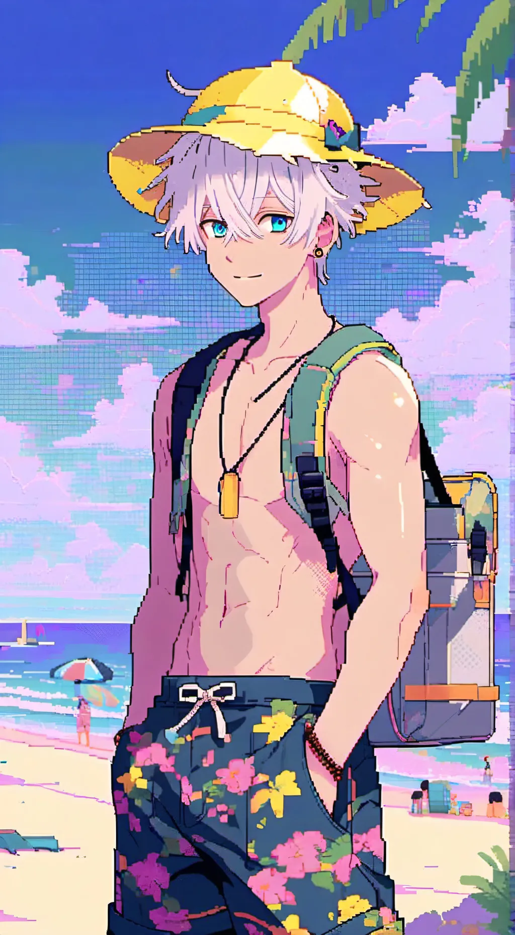 ai character: JJK beach background