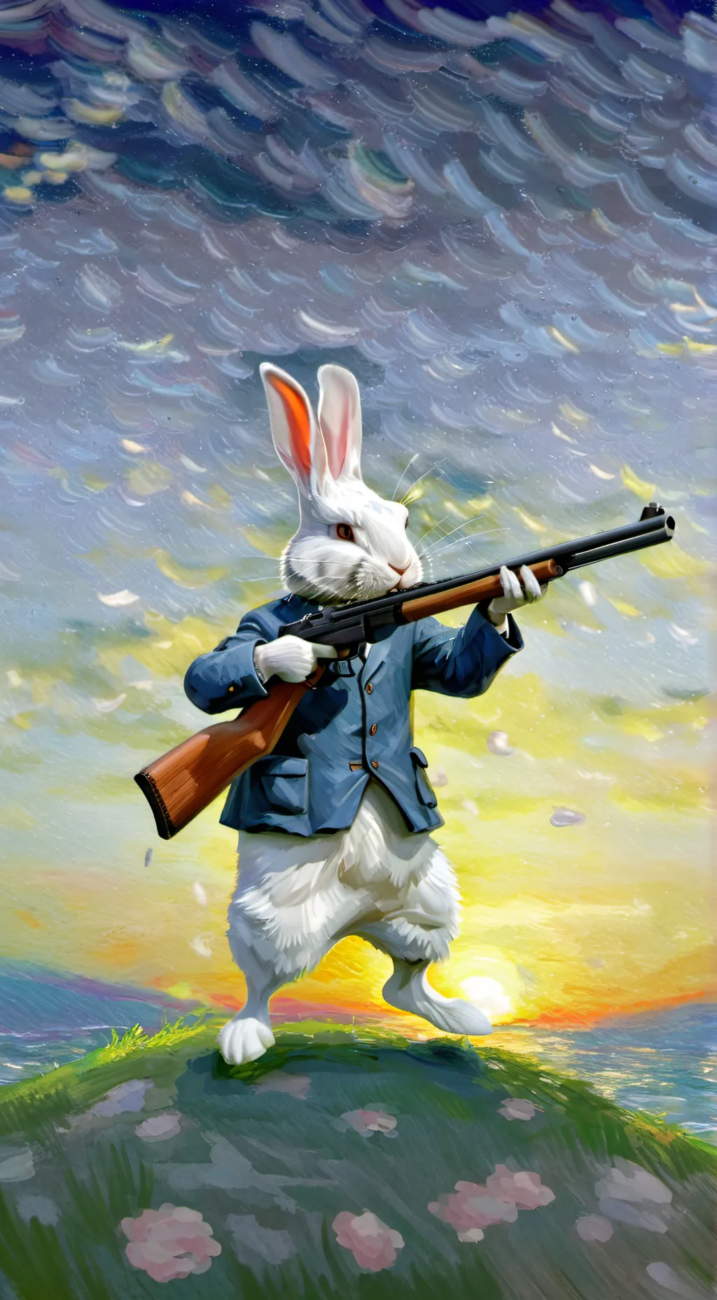 ai character: bunny with a gun background