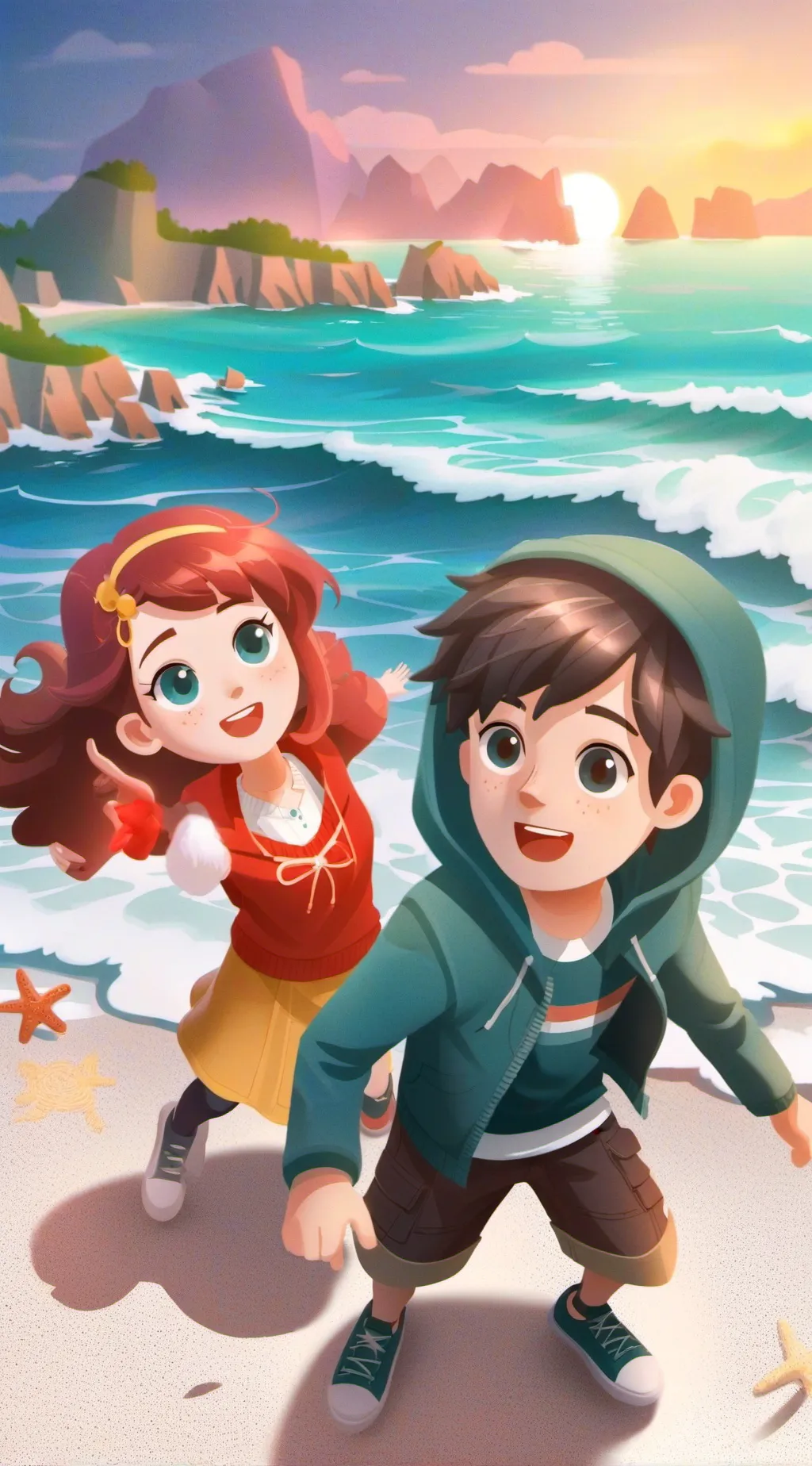 ai character: beach with friends background
