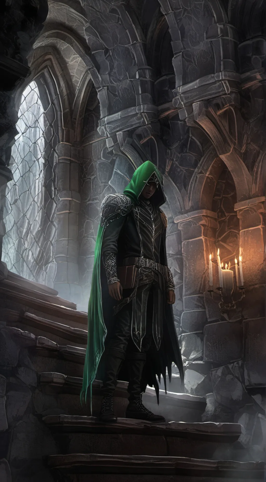 ai character: Hooded Figure background