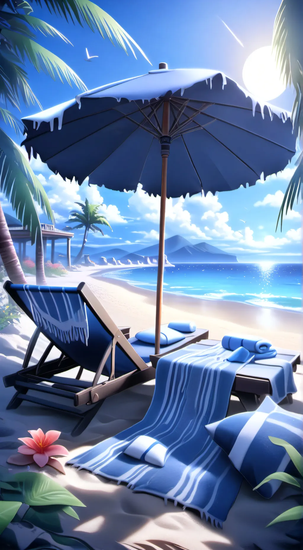 ai character: PJO beach day background