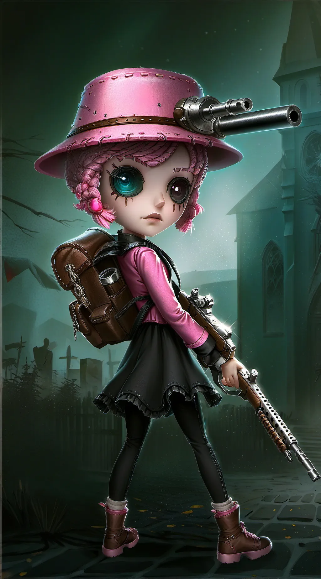 ai character: pink Uzi  background