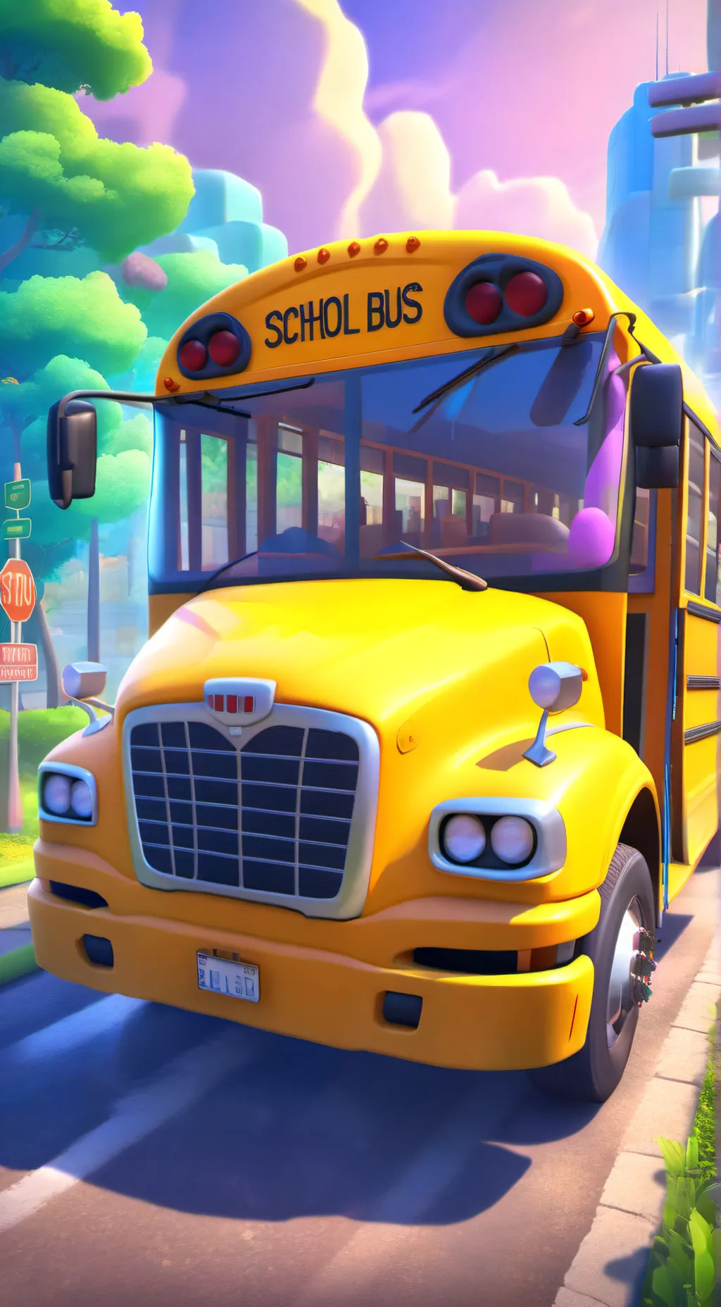ai character: school bus crash background