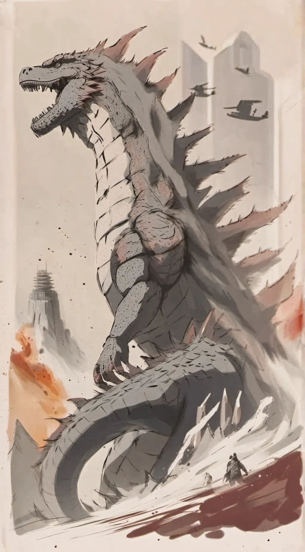 ai character: beat godzilla  background