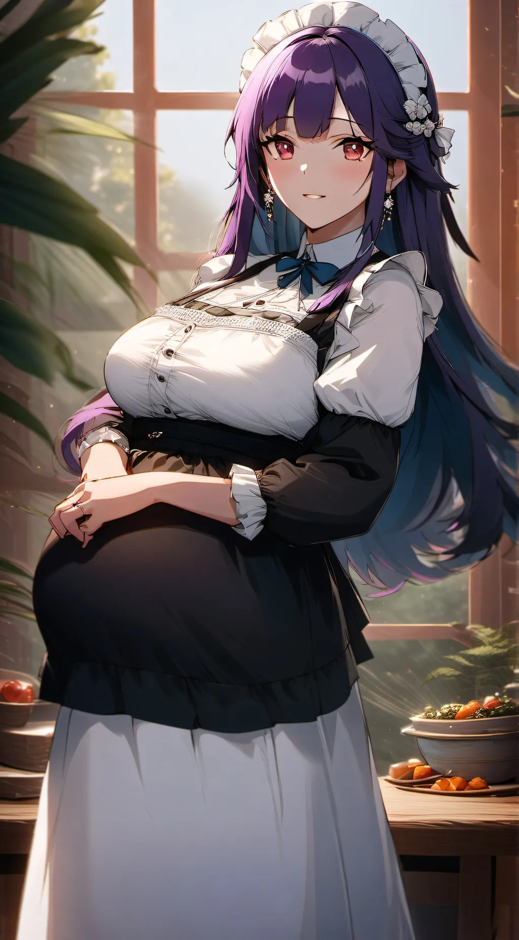 ai character: pregnant maid background
